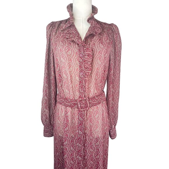 Banana Republic Large Burgundy Paisley Button-Down Midi Ruffle Collar - Picture 5 of 13